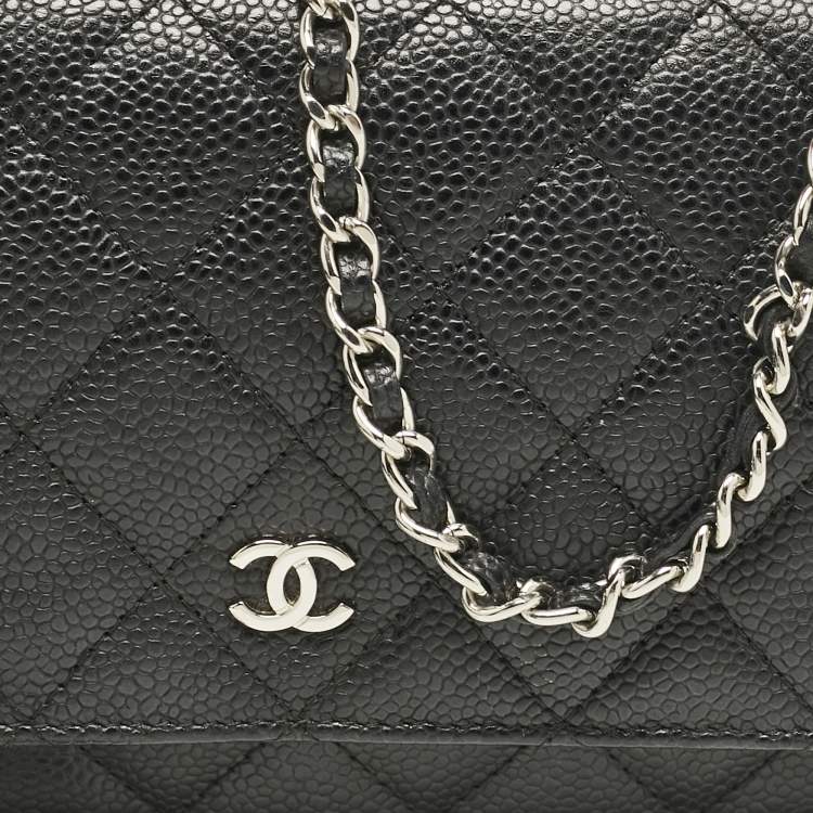 Pre Owned Chanel Black Quilted Caviar Leather WOC Bag