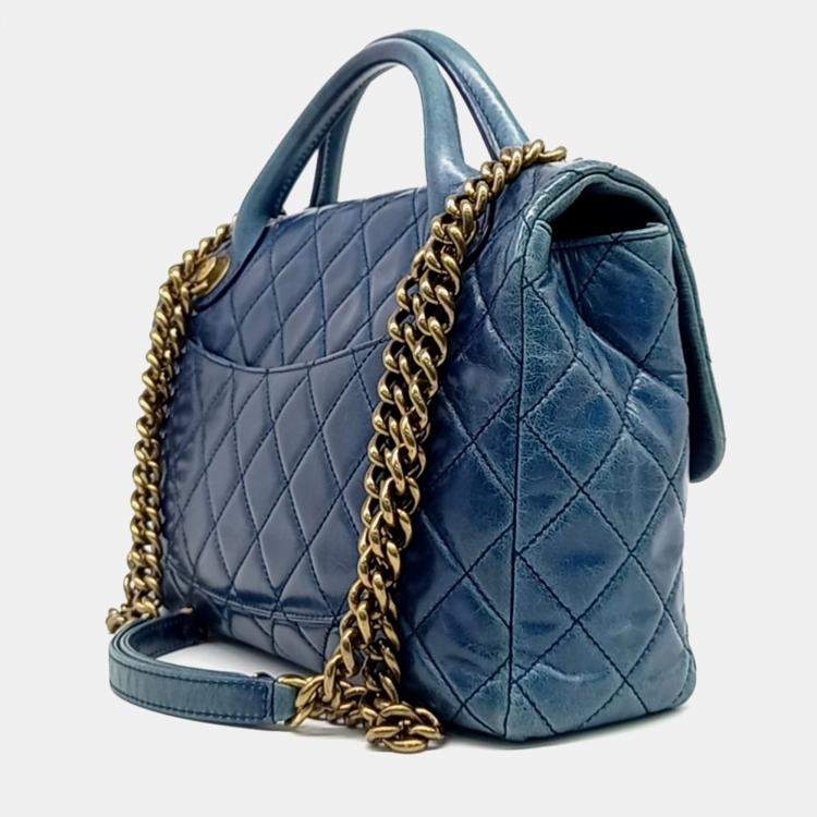 Pre Owned Chanel Blue Leather Vintage Castle Rock Tote Bag