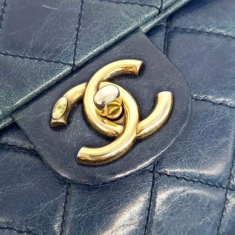 Pre Owned Chanel Blue Leather Vintage Castle Rock Tote Bag