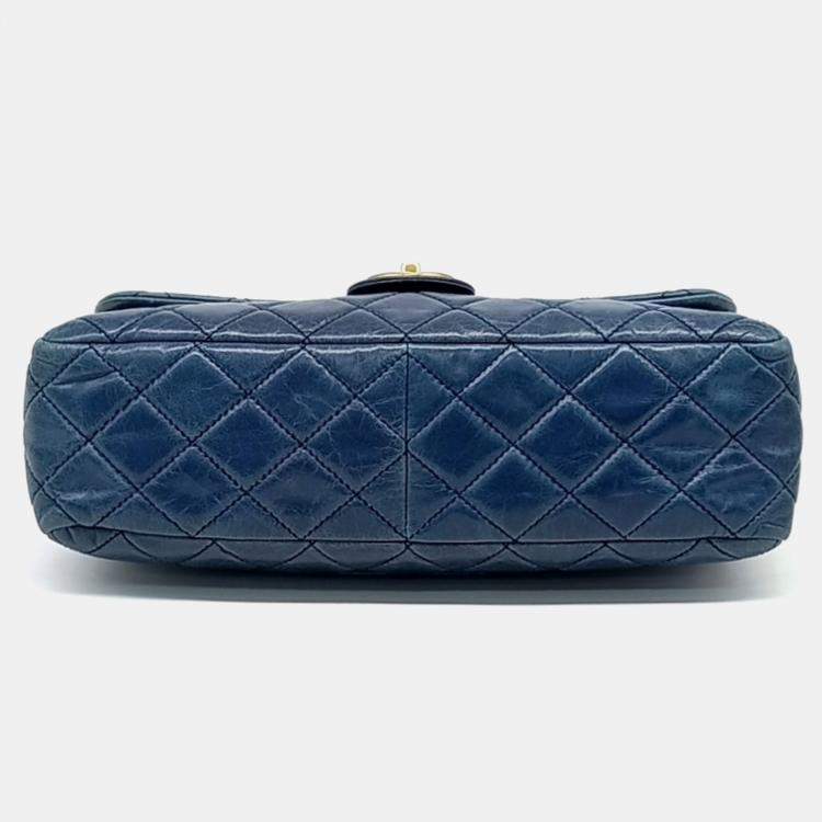 Pre Owned Chanel Blue Leather Vintage Castle Rock Tote Bag