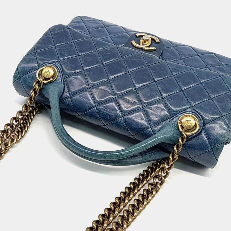 Pre Owned Chanel Blue Leather Vintage Castle Rock Tote Bag