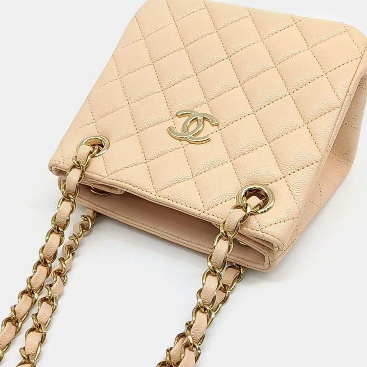 Pre Owned Chanel Beige Leather Classic Mini Bucket Bag