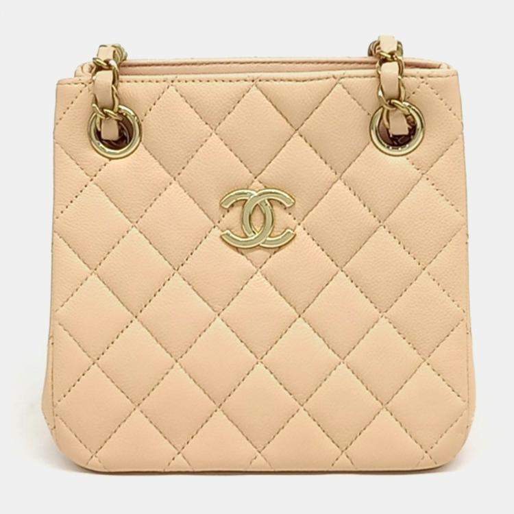 Pre Owned Chanel Beige Leather Classic Mini Bucket Bag