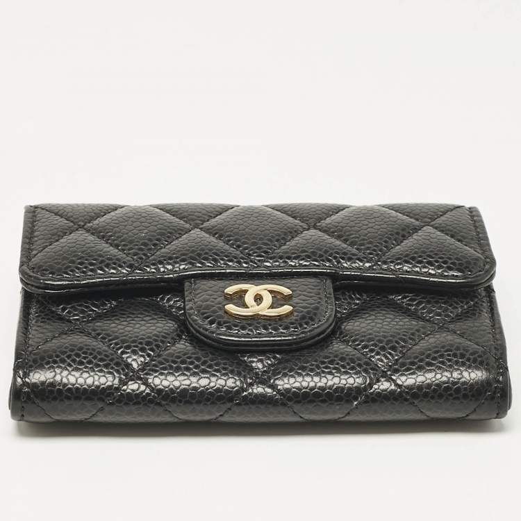 Pre Owned Chanel Black Caviar Leather CC Flap Card Case