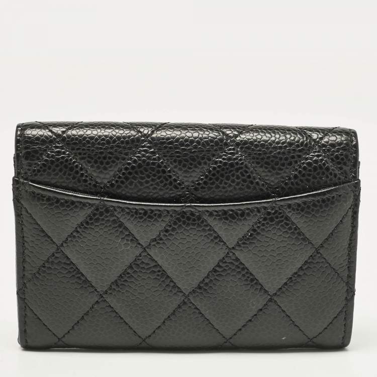 Pre Owned Chanel Black Caviar Leather CC Flap Card Case