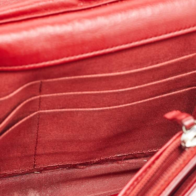 Pre Owned Chanel Red Quilted Leather CC Wallet On Chain