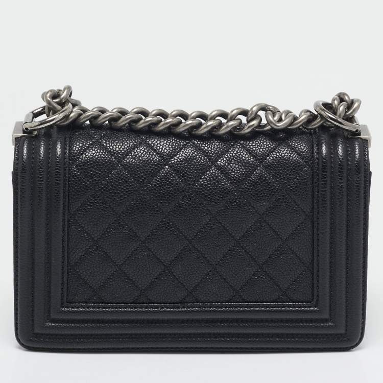 Pre Owned Chanel Black Quilted Caviar Leather Small Boy Flap Bag