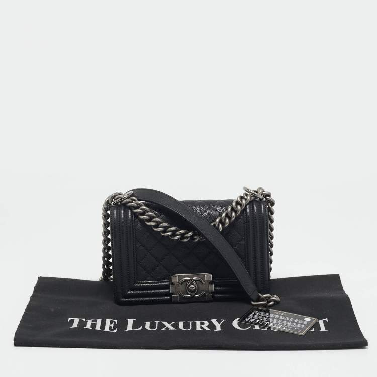 Pre Owned Chanel Black Quilted Caviar Leather Small Boy Flap Bag