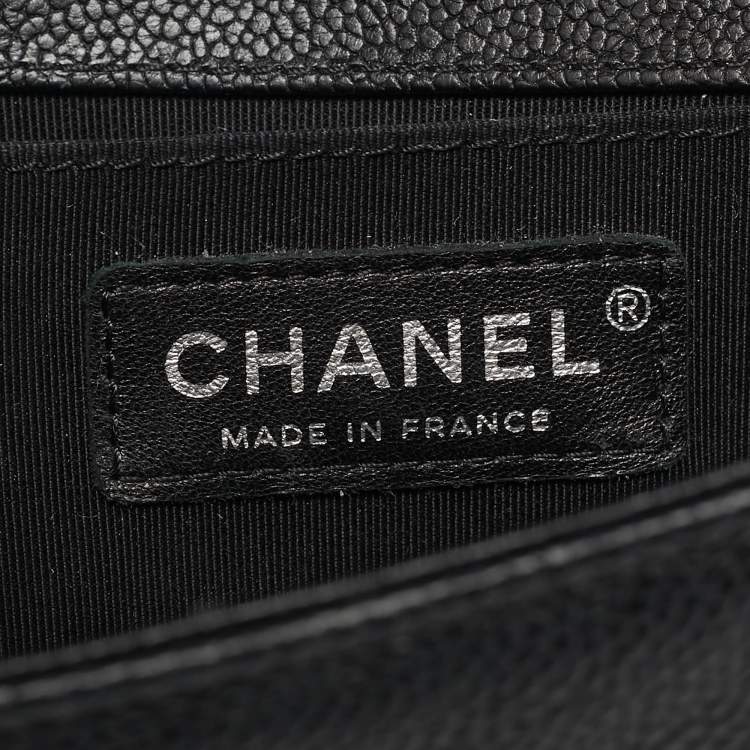 Pre Owned Chanel Black Quilted Caviar Leather Small Boy Flap Bag