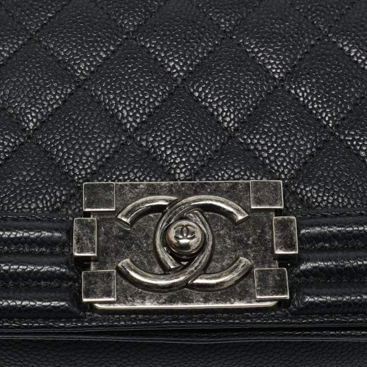 Pre Owned Chanel Black Quilted Caviar Leather Small Boy Flap Bag