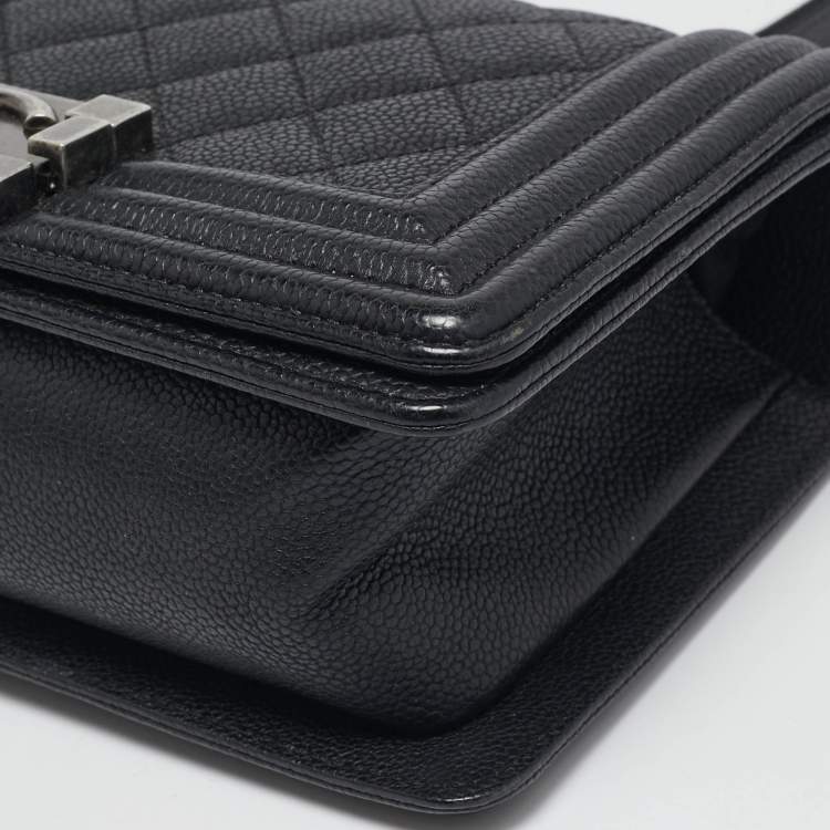 Pre Owned Chanel Black Quilted Caviar Leather Small Boy Flap Bag