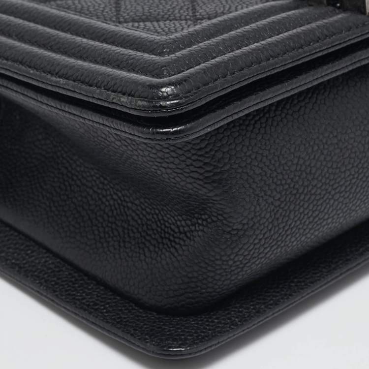 Pre Owned Chanel Black Quilted Caviar Leather Small Boy Flap Bag