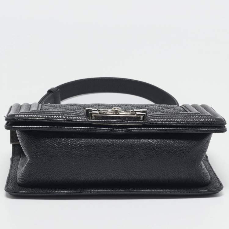 Pre Owned Chanel Black Quilted Caviar Leather Small Boy Flap Bag