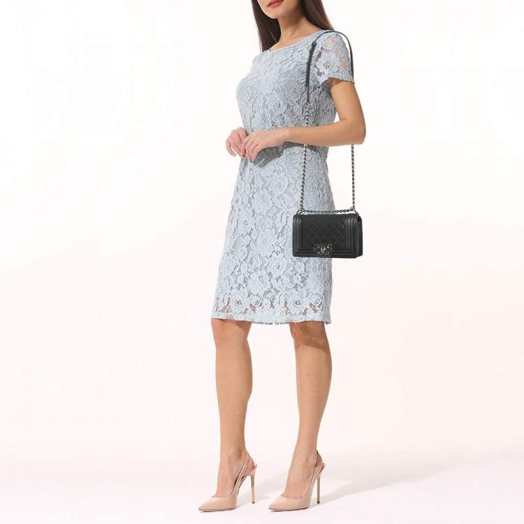 Pre Owned Chanel Black Quilted Caviar Leather Small Boy Flap Bag