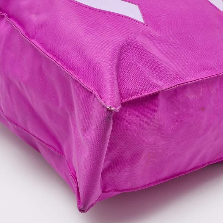 Pre Owned Chanel Pink Nylon Vintage CC Logo Shopper Tote