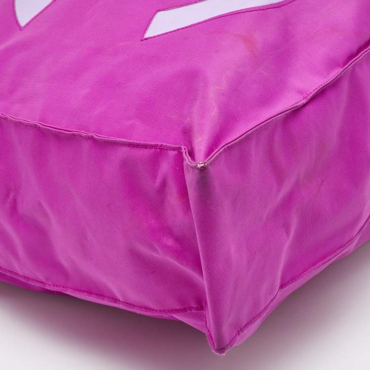 Pre Owned Chanel Pink Nylon Vintage CC Logo Shopper Tote