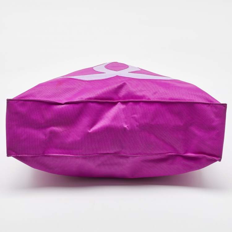 Pre Owned Chanel Pink Nylon Vintage CC Logo Shopper Tote