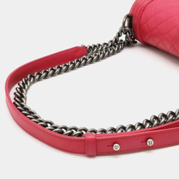 Pre Owned Chanel Pink Caviar Leather Boy Chain Shoulder Bag