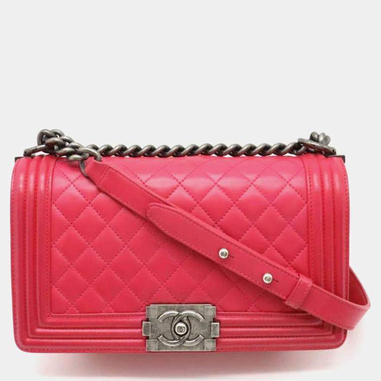 Pre Owned Chanel Pink Caviar Leather Boy Chain Shoulder Bag