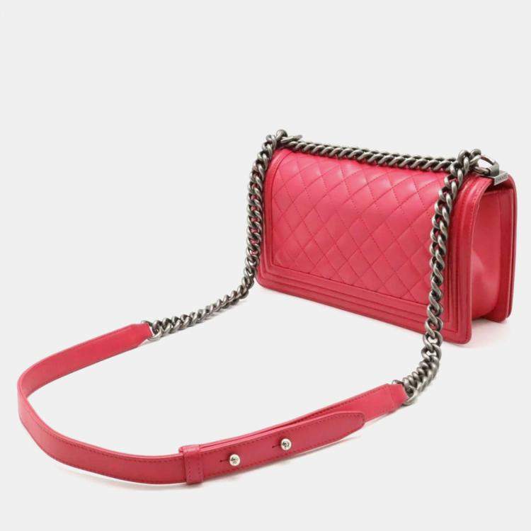 Pre Owned Chanel Pink Caviar Leather Boy Chain Shoulder Bag