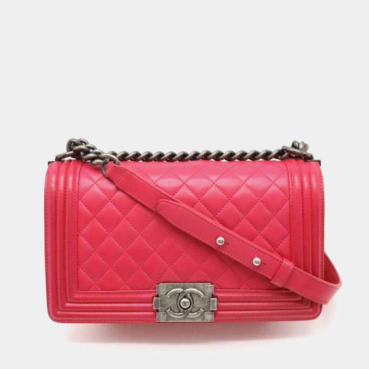 Pre Owned Chanel Pink Caviar Leather Boy Chain Shoulder Bag