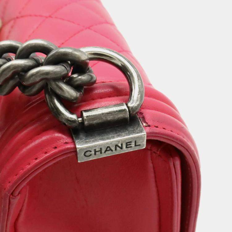 Pre Owned Chanel Pink Caviar Leather Boy Chain Shoulder Bag