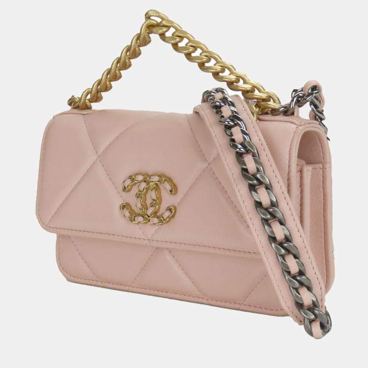 Pre Owned Chanel Shoulder Bag 19 Lambskin Pink Phone Chain Clutch