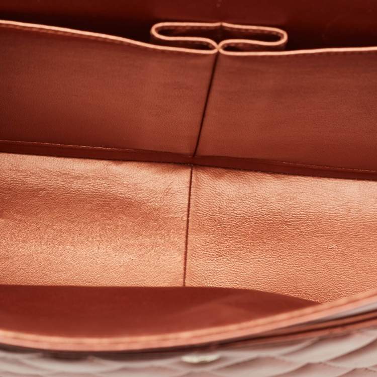 Pre Owned Chanel Copper Quilted Leather Maxi Classic Double Flap Bag