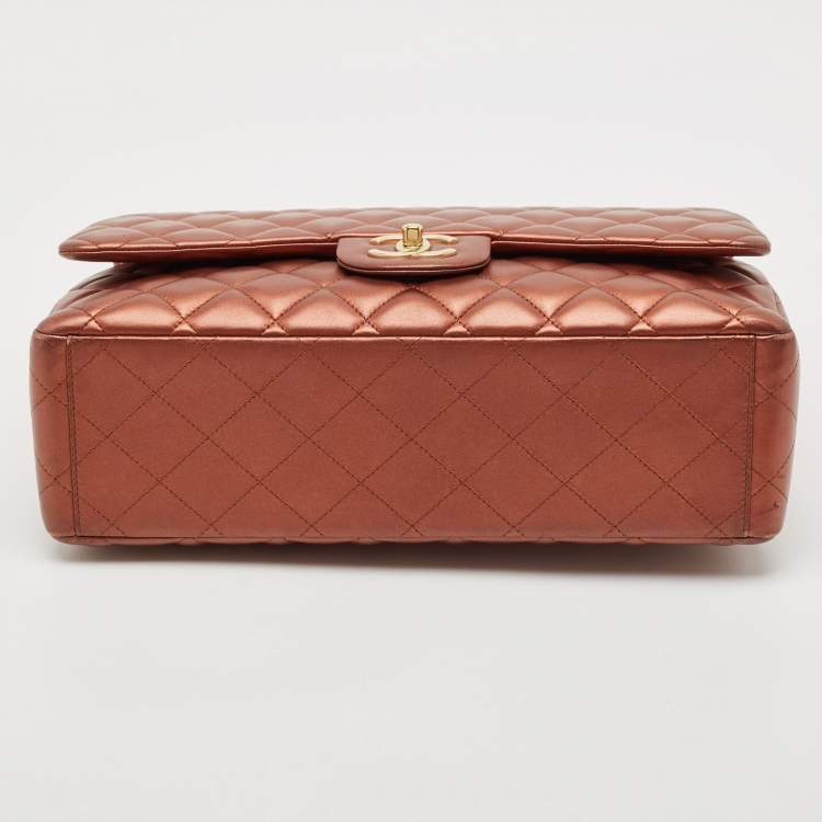 Pre Owned Chanel Copper Quilted Leather Maxi Classic Double Flap Bag