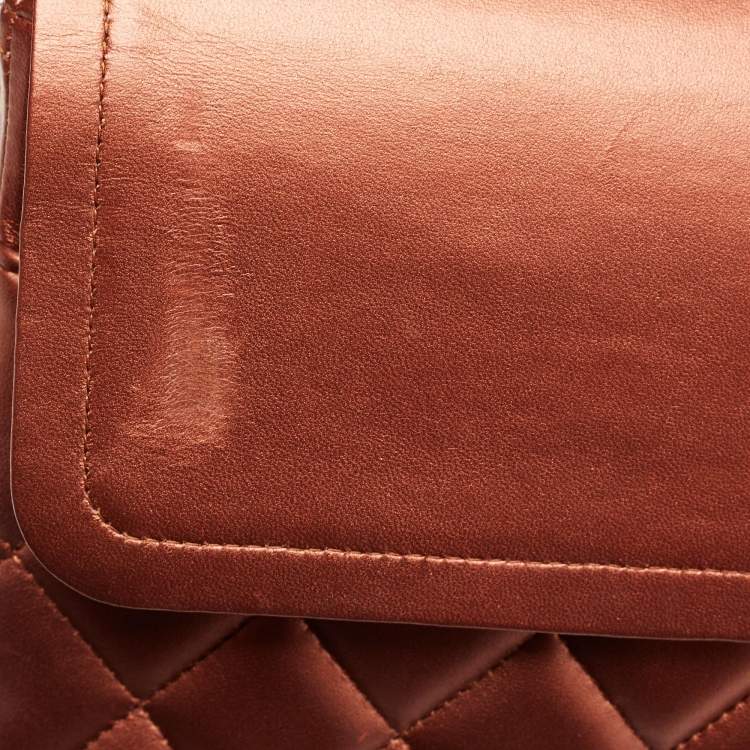 Pre Owned Chanel Copper Quilted Leather Maxi Classic Double Flap Bag