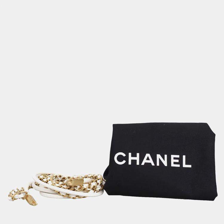 Pre Owned Chanel White Lambskin Leather Mini 22 Stripes Bag