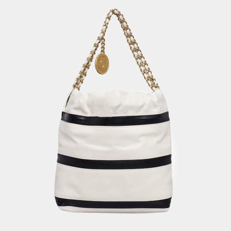 Pre Owned Chanel White Lambskin Leather Mini 22 Stripes Bag