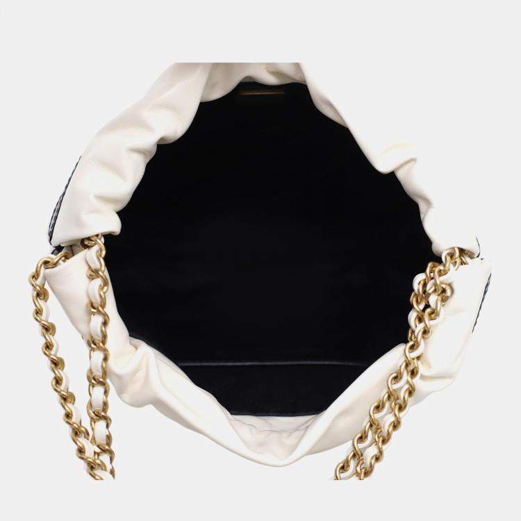 Pre Owned Chanel White Lambskin Leather Mini 22 Stripes Bag