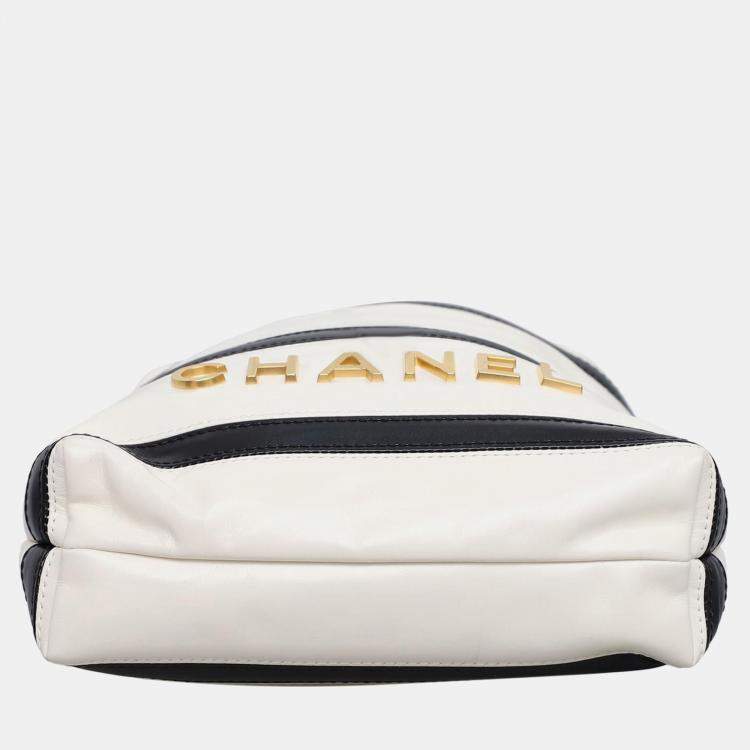 Pre Owned Chanel White Lambskin Leather Mini 22 Stripes Bag