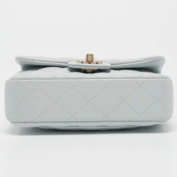 Pre Owned Chanel Light Blue Quilted Leather Mini Classic Single Flap Shoulder Bag