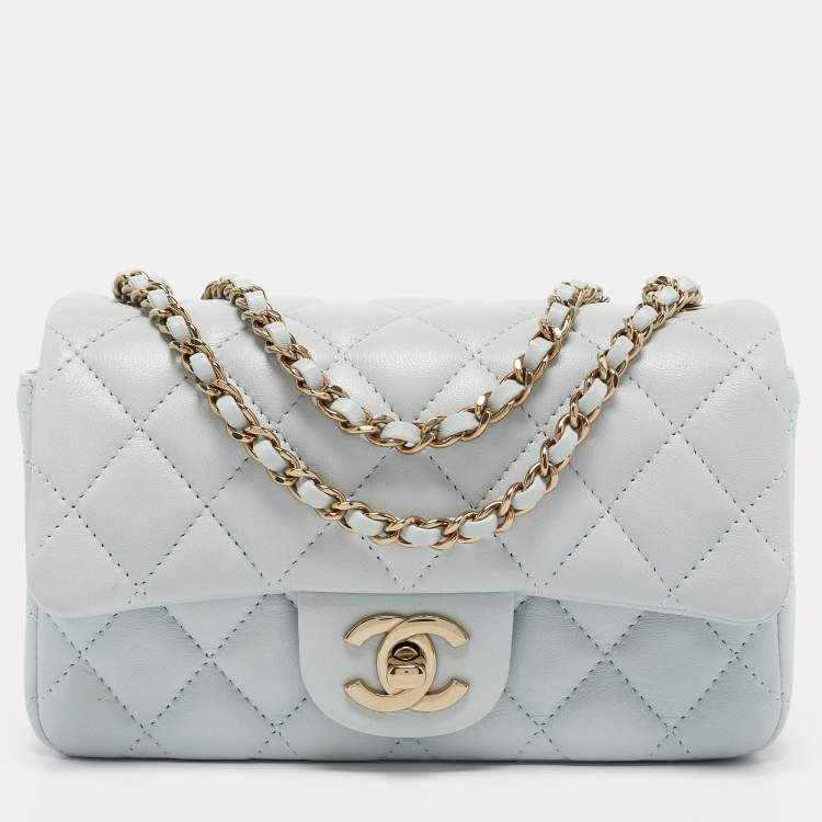 Pre Owned Chanel Light Blue Quilted Leather Mini Classic Single Flap Shoulder Bag
