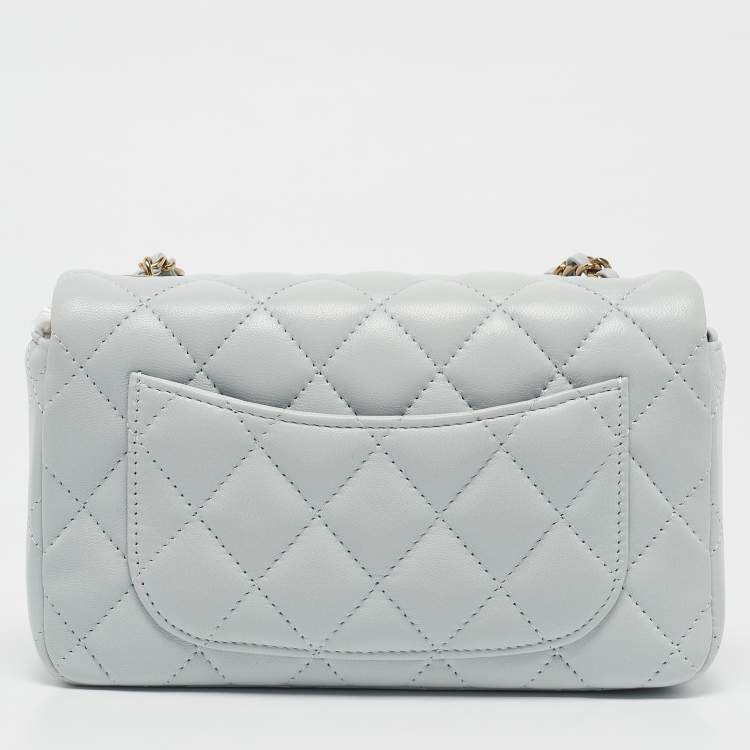Pre Owned Chanel Light Blue Quilted Leather Mini Classic Single Flap Shoulder Bag