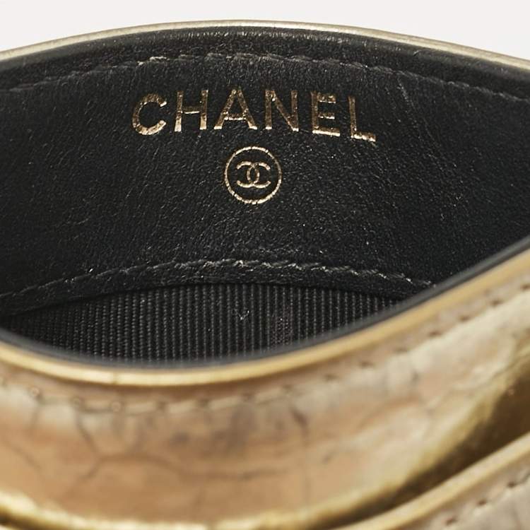 Pre Owned Chanel Gold Quilted Leather CC Card Holder