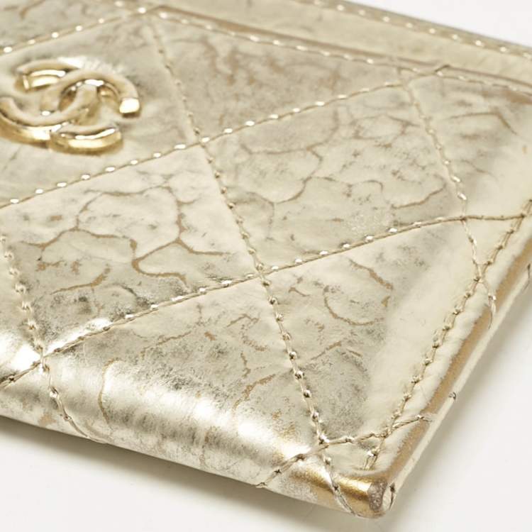 Pre Owned Chanel Gold Quilted Leather CC Card Holder