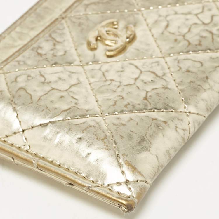 Pre Owned Chanel Gold Quilted Leather CC Card Holder