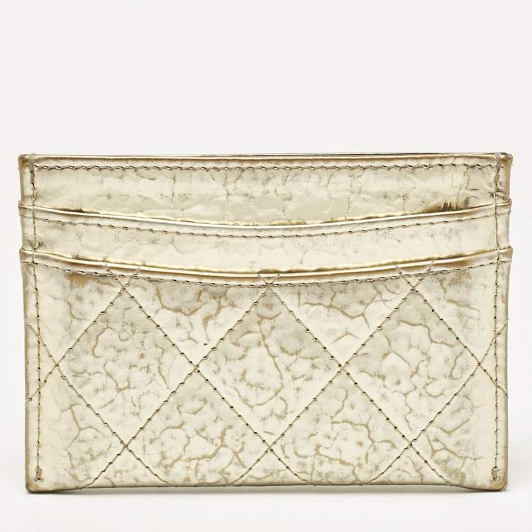 Pre Owned Chanel Gold Quilted Leather CC Card Holder