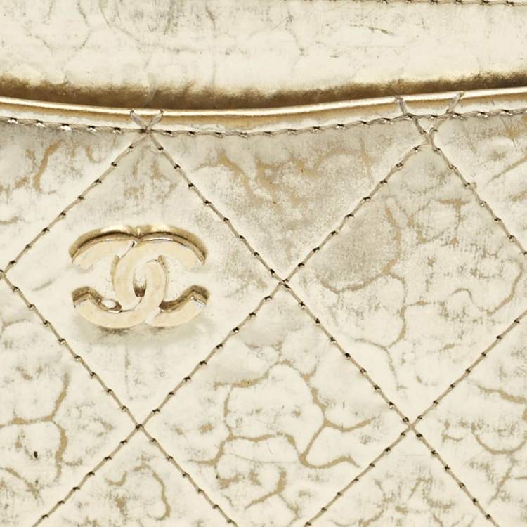 Pre Owned Chanel Gold Quilted Leather CC Card Holder