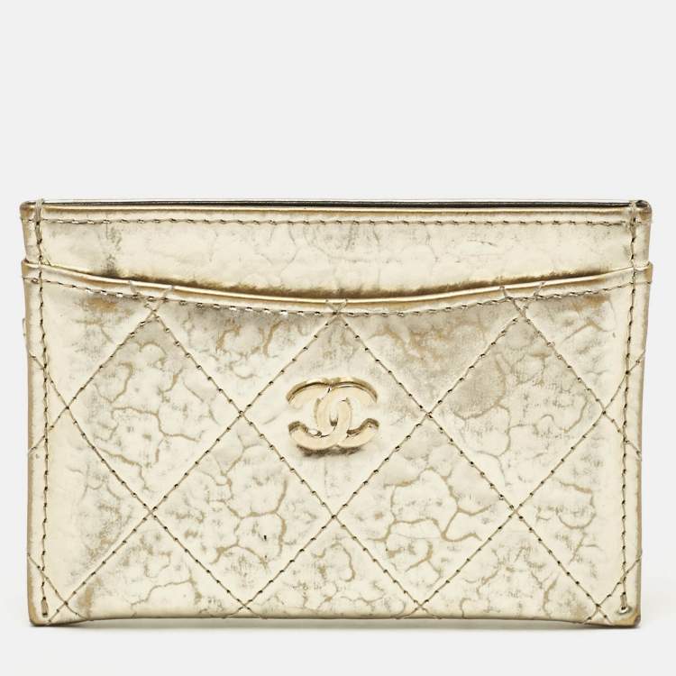 Pre Owned Chanel Gold Quilted Leather CC Card Holder