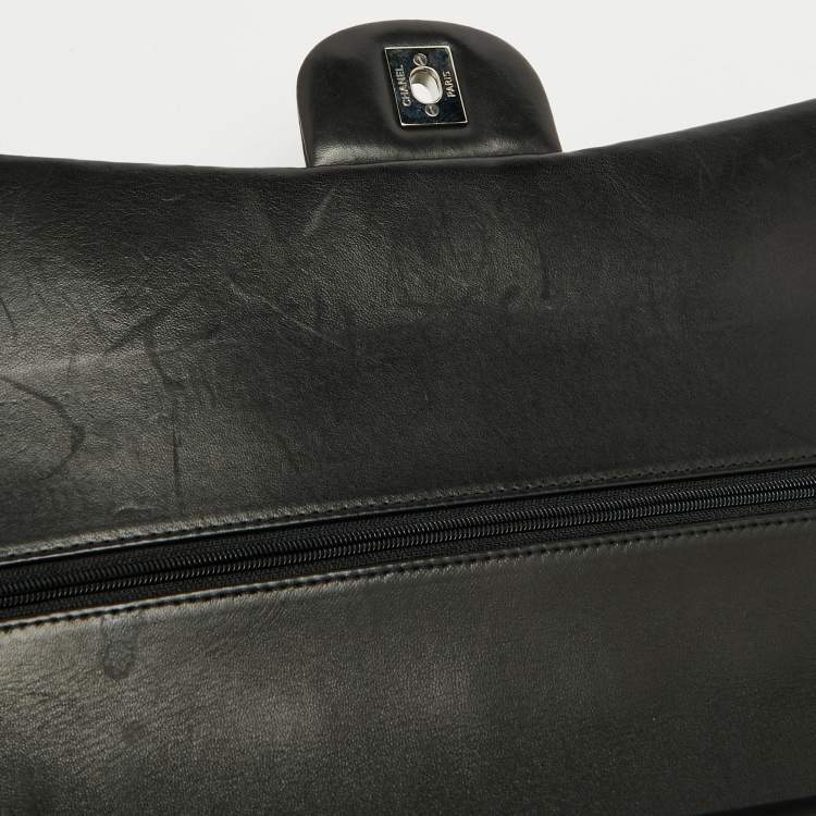 Pre Owned Chanel Black Quilted Leather Maxi Classic Double Flap Bag