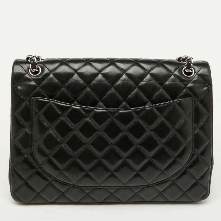 Pre Owned Chanel Black Quilted Leather Maxi Classic Double Flap Bag