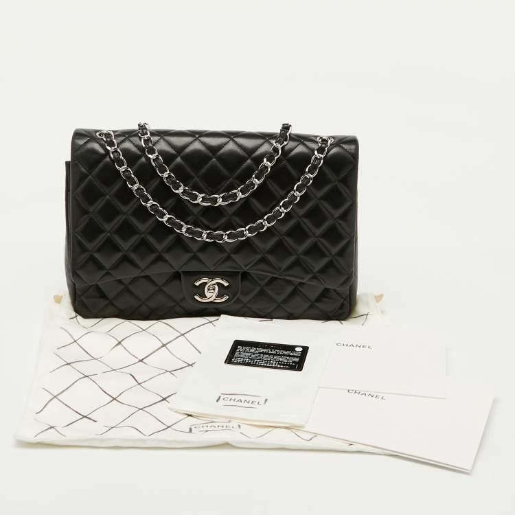 Pre Owned Chanel Black Quilted Leather Maxi Classic Double Flap Bag