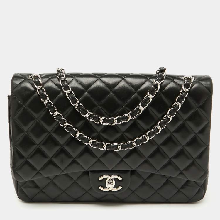 Pre Owned Chanel Black Quilted Leather Maxi Classic Double Flap Bag