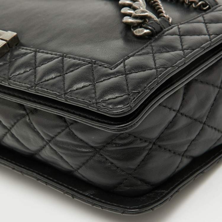 Pre Owned Chanel Black Leather Enchained New Medium Boy Flap Bag