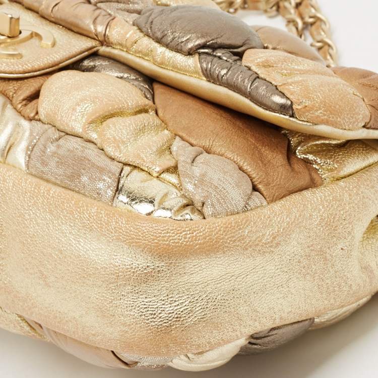 Pre Owned Chanel Gold/Silver Bubbling Leather Medium Classic Single Flap Bag