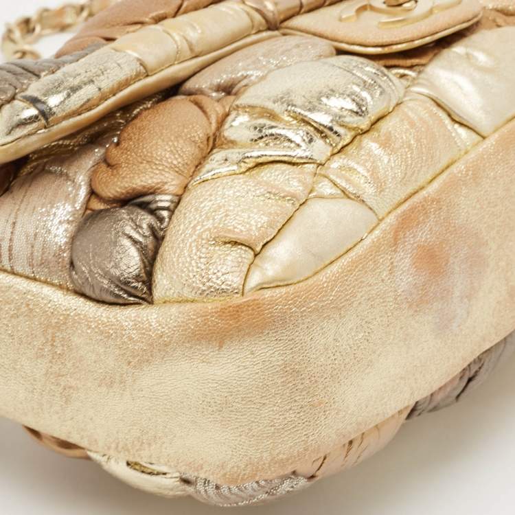 Pre Owned Chanel Gold/Silver Bubbling Leather Medium Classic Single Flap Bag